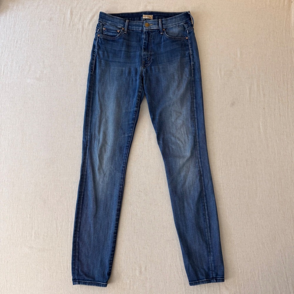 MOTHER High Waisted Looker Jeans Denim in a Blue Suit Wash 28